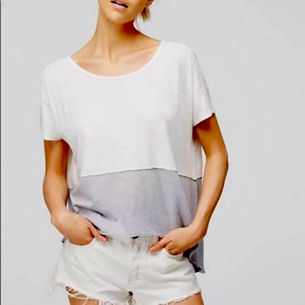 Free People Color Block High Low Top Gray White XS